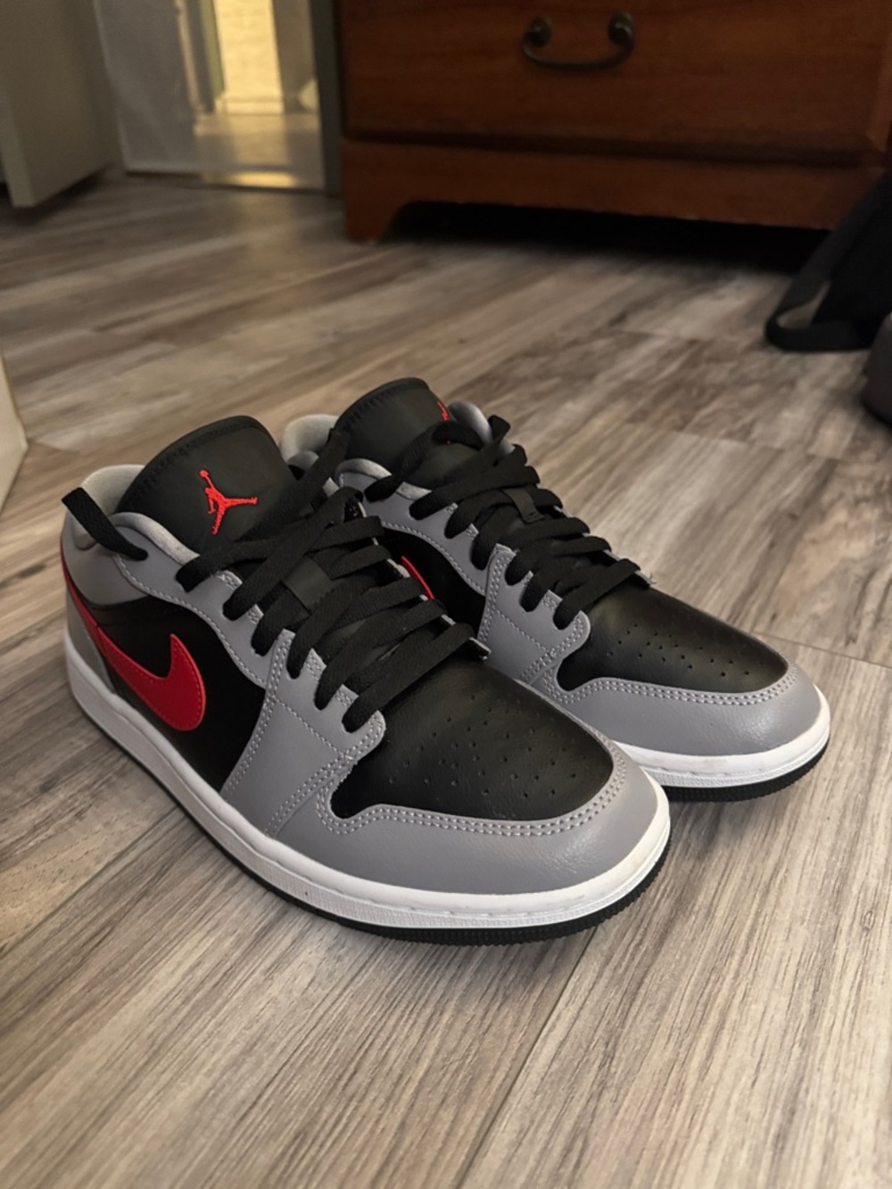 Jordan WMNS Air Jordan 1 Low — Cement Grey/Fire Red/Black- worn ONCE. No creases